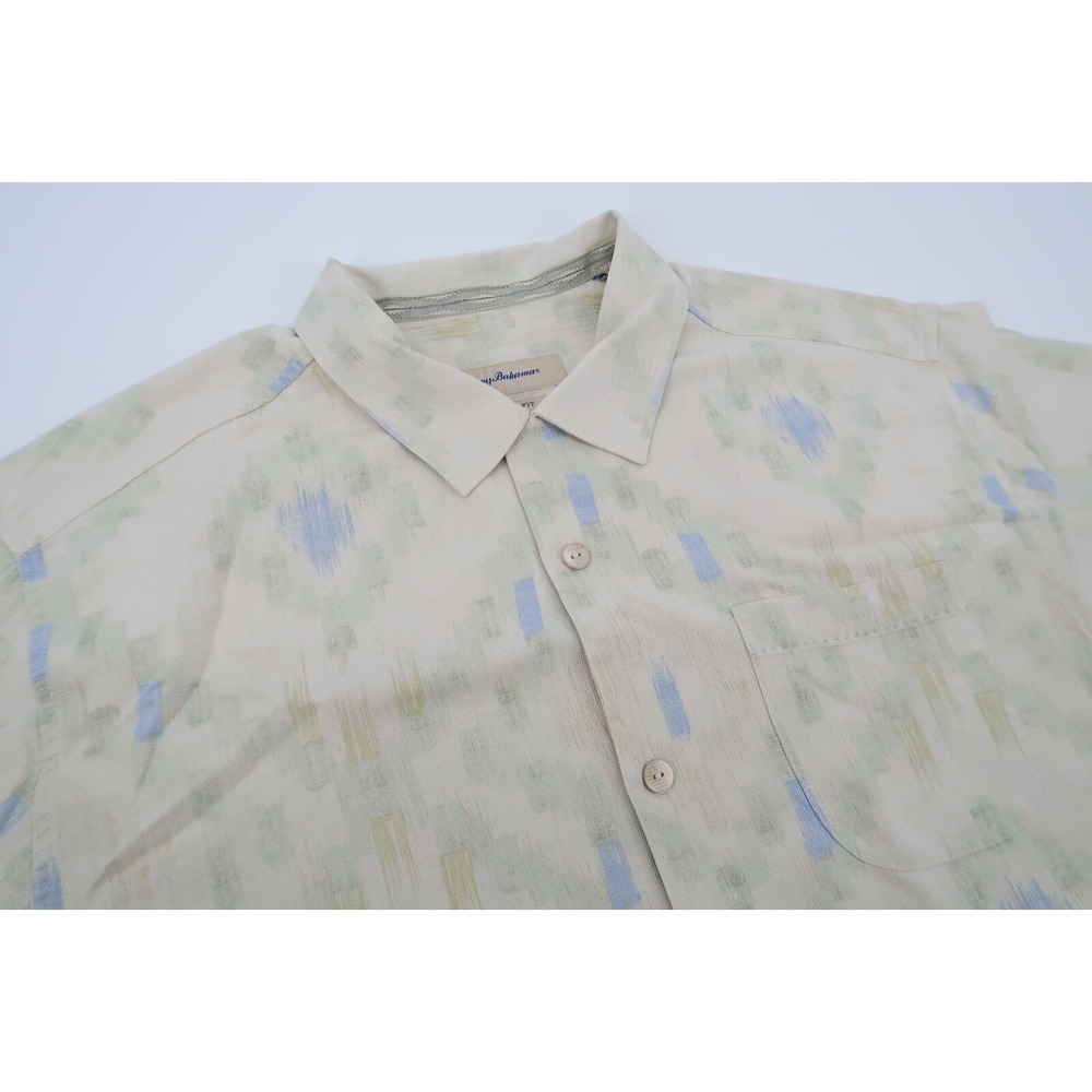 Tommy Bahama Mens Large Multicolor Silk Geometric Hawaiian Aloha Camp Shirt‎